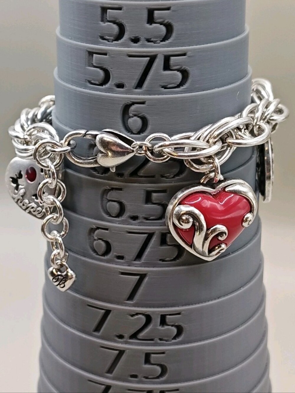 Brighton Charm Bracelet Go Red Enamel Heart Butterfly Silver Plated Rope Chain - Picture 4 of 13